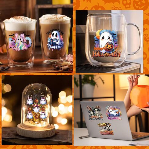 Halloween UV DTF Cup Wraps - 20 Sheet Cute Ghost UV DTF Transfer Stickers, Skeleton Cup Wraps for Glass, Fun Waterproof Transfer Decals, Festival DIY Crafts in Kuwait