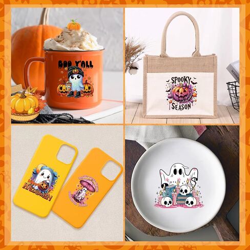Halloween UV DTF Cup Wraps - 20 Sheet Cute Ghost UV DTF Transfer Stickers, Skeleton Cup Wraps for Glass, Fun Waterproof Transfer Decals, Festival DIY Crafts in Kuwait