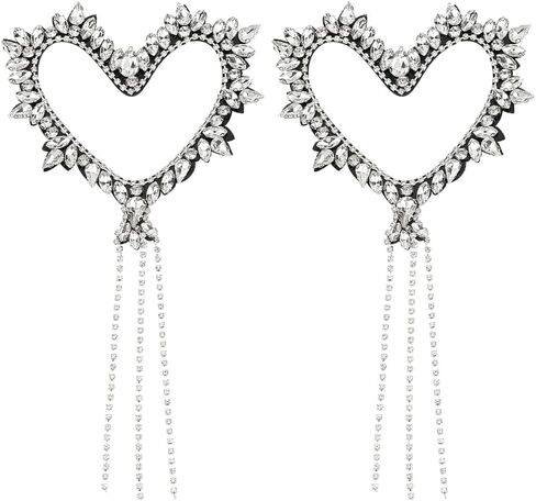 Fingerinspire 2 PCS Heart Heart Tassel Rhinestone Patches 7.8x4.1inches chain -Rhinestone Stain Sele on Clothing Deforiques ، Crystal Heart Detoring Patches for Licking Dress Hat Bag Diy Decoration in Saudi Arabia