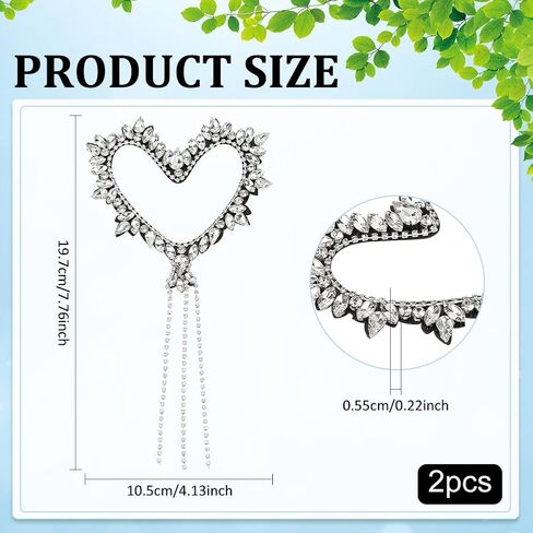 Fingerinspire 2 PCS Heart Heart Tassel Rhinestone Patches 7.8x4.1inches chain -Rhinestone Stain Sele on Clothing Deforiques ، Crystal Heart Detoring Patches for Licking Dress Hat Bag Diy Decoration in Saudi Arabia