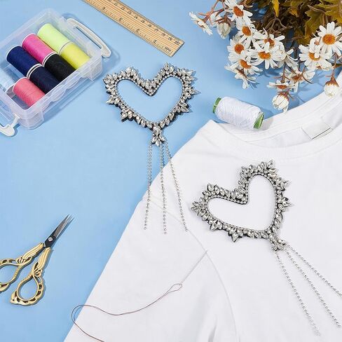 Fingerinspire 2 PCS Heart Heart Tassel Rhinestone Patches 7.8x4.1inches chain -Rhinestone Stain Sele on Clothing Deforiques ، Crystal Heart Detoring Patches for Licking Dress Hat Bag Diy Decoration in Saudi Arabia