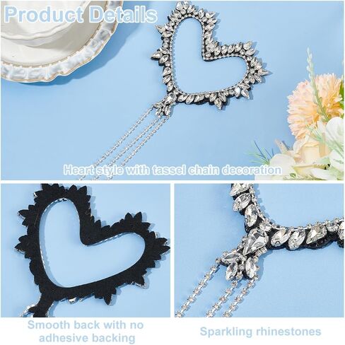 Fingerinspire 2 PCS Heart Heart Tassel Rhinestone Patches 7.8x4.1inches chain -Rhinestone Stain Sele on Clothing Deforiques ، Crystal Heart Detoring Patches for Licking Dress Hat Bag Diy Decoration in Saudi Arabia