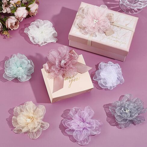 Ahandmaker 16pcs organza 3d الزهور المزينة بالخرز ، 8 ألوان راينستون شيفون زهرة الخياطة الزهرة الزخارف مع اللؤلؤ للاشتعال هدية عصابات الشعر ملحقات الشعر الحفلة in Saudi Arabia