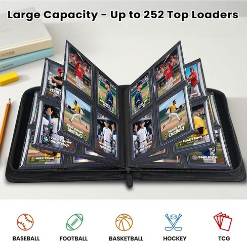 Top Loader Card Binder with Sleeves 4 Pocket يحمل 112 Top Loaders تخزين ، ألبوم جامع بطاقات التداول ، البطاقات الرياضية Ygo MTG TCG ، مجلد التجميع القابل للتحصيل (لأعلى اللوادر فقط) in Kuwait