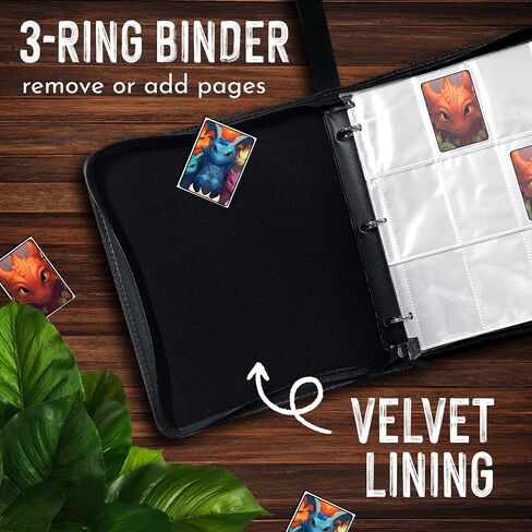 Bremium Sports Card Trading Binder ، غطاء جلدي PU مع تنانين متعددة الألوان ، سعة 900 بطاقة ، 50 أكمام مزدوجة الجوانب 9 جيب ، 3 رنين رنين المعادن ، سستة ومقبض تصميم. in Saudi Arabia