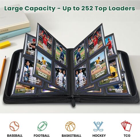 Top Loader Card Binder with Sleeves 4 Pocket Holds 112 Top Loaders Storage, Trading Cards Collector Album, Sports Cards YGO MTG TCG, Collection Folder Collectible (FOR TOP LOADERS ONLY) in Saudi Arabia