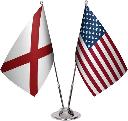 American & State Flag Desk Set – 6 x 9" Premium Satin Table Flags with Heavy Chrome Stand, Non-Tip Base – USA & State Mini Flags for Office or Decor (Arizona) in Kuwait