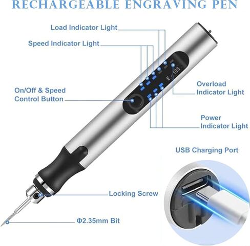 مجموعة أدوات دوارة لاسلكية صغيرة، 3 سرعات قابلة للتعديل وقابلة لإعادة الشحن عبر USB مع 41 ملحقًا للصنفرة والتلميع والحفر والحفر والحرف اليدوية in Kuwait