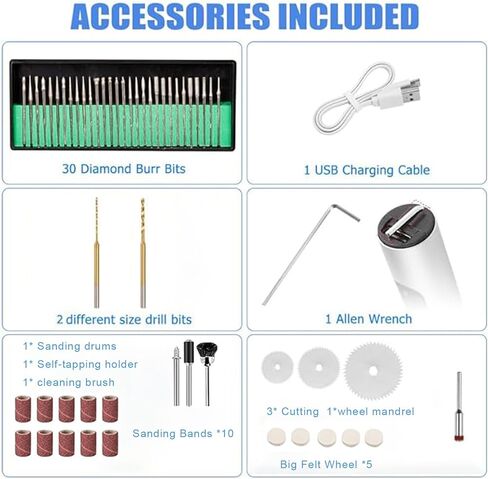مجموعة أدوات دوارة لاسلكية صغيرة، 3 سرعات قابلة للتعديل وقابلة لإعادة الشحن عبر USB مع 41 ملحقًا للصنفرة والتلميع والحفر والحفر والحرف اليدوية in Kuwait