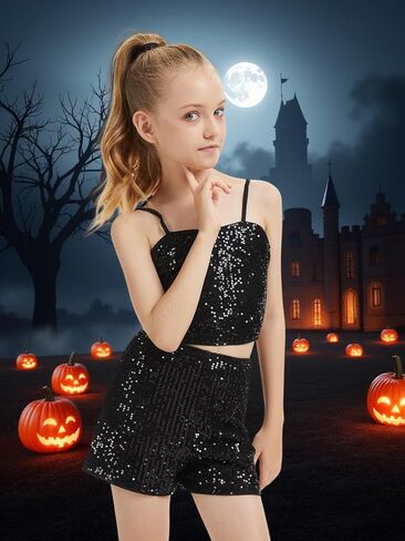 CharmWM Girls Sequin Shorts Elastic Straight Leg Sparkly Glitter Party High Waist Shorts 5-14 Years in Kuwait