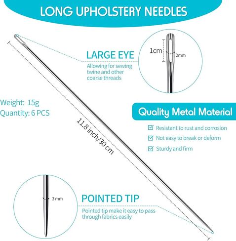 Mudder 6 Pieces 12 Inch Upholstery Needles Long Straight Hand Sewing Needles Large Eye Stitching Needles for Home Upholstery Webbing Carpet Leather Canvas Repair Arts Crafts Projects in Saudi Arabia