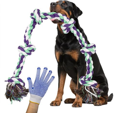 Tug of War Rope Toy للكلاب الكبيرة - 42 بوصة 6 KNOT XL لعبة شديدة التحمل ، لعبة شد القطن الصعبة غير القابلة للتدمير للمضغات العدوانية العملاقة الكبيرة ، وتنظيف/تدريب/تمارين. in Kuwait