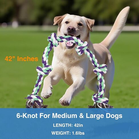 Tug of War Rope Toy للكلاب الكبيرة - 42 بوصة 6 KNOT XL لعبة شديدة التحمل ، لعبة شد القطن الصعبة غير القابلة للتدمير للمضغات العدوانية العملاقة الكبيرة ، وتنظيف/تدريب/تمارين. in Kuwait