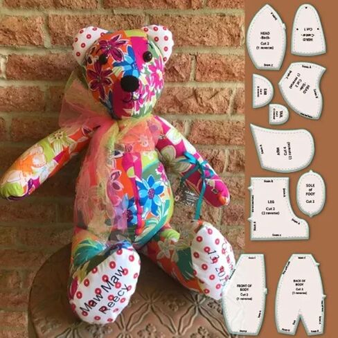 Memory Bear Template Ruler Set, 10Pcs Reusable Bear Sewing Patterns DIY Acrylic Quilting Template Tools for Beginners Home Sewing Art Craft (M 12inch) in Saudi Arabia