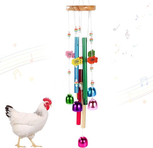 Chicken Toys for Coop, Enrichment Toys Wind Chimes Home Garden Colorful Art Hanging Chick Peck Toy Decoration with Bells Fun & Interactive Hens Brooder Accessories for Bird Parrot Lovebird in Saudi Arabia