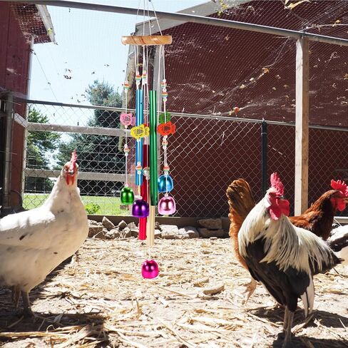 Chicken Toys for Coop, Enrichment Toys Wind Chimes Home Garden Colorful Art Hanging Chick Peck Toy Decoration with Bells Fun & Interactive Hens Brooder Accessories for Bird Parrot Lovebird in Saudi Arabia