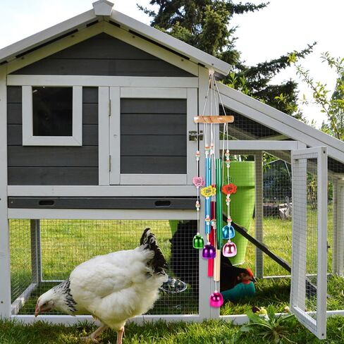 Chicken Toys for Coop, Enrichment Toys Wind Chimes Home Garden Colorful Art Hanging Chick Peck Toy Decoration with Bells Fun & Interactive Hens Brooder Accessories for Bird Parrot Lovebird in Saudi Arabia