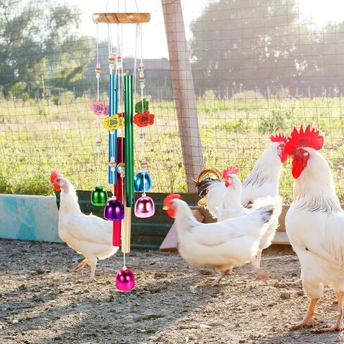 Chicken Toys for Coop, Enrichment Toys Wind Chimes Home Garden Colorful Art Hanging Chick Peck Toy Decoration with Bells Fun & Interactive Hens Brooder Accessories for Bird Parrot Lovebird in Saudi Arabia