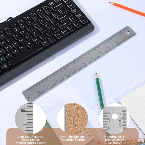 12 Inch Ruler Machinist Metal Ruler with Cork Backing - Non Slip Straight Edge Rulers with Inch & Centimeter Measurements for School Office Engineering in Saudi Arabia
