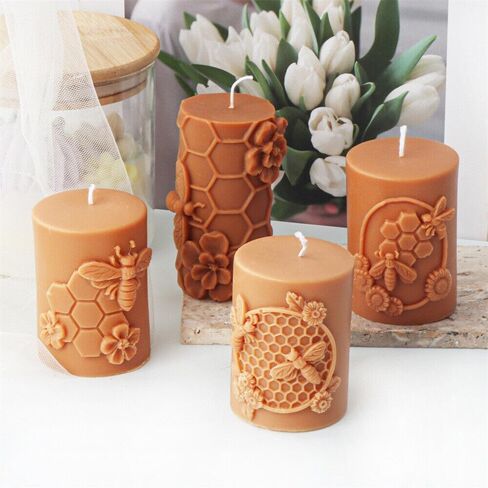 Grainrain Artcraft Bee Cylinder Silicone Candle Soap Mold Honeycomb Flower Hive Beeswax Making Morning (SXY332) in Saudi Arabia
