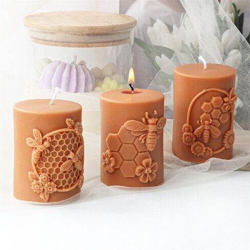 Grainrain Artcraft Bee Cylinder Silicone Candle Soap Mold Honeycomb Flower Hive Beeswax Making Morning (SXY332) in Saudi Arabia