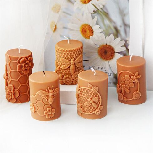 Grainrain Artcraft Bee Cylinder Silicone Candle Soap Mold Honeycomb Flower Hive Beeswax Making Morning (SXY332) in Saudi Arabia