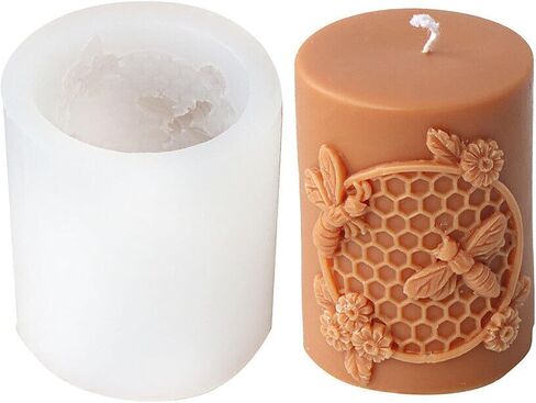 Grainrain Artcraft Bee Cylinder Silicone Candle Soap Mold Honeycomb Flower Hive Beeswax Making Morning (SXY332) in Saudi Arabia