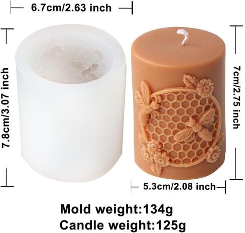 Grainrain Artcraft Bee Cylinder Silicone Candle Soap Mold Honeycomb Flower Hive Beeswax Making Morning (SXY332) in Saudi Arabia
