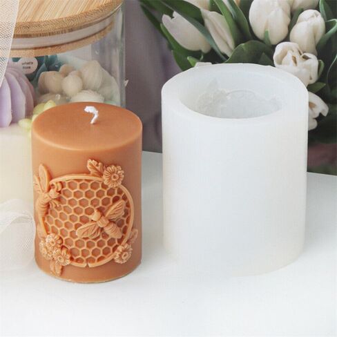 Grainrain Artcraft Bee Cylinder Silicone Candle Soap Mold Honeycomb Flower Hive Beeswax Making Morning (SXY332) in Saudi Arabia