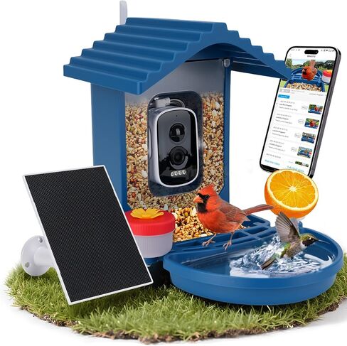 تغذية الطيور مع الكاميرا تعمل بالطاقة الشمسية ، 2.5 كيلو بايت عالي الدقة في عرض Bird House Live ، تحديد أنواع الطيور الذكية للحديقة الخارجية ، حمام الطيور ، هدية مثالية لمحبي الطيور (الأزرق) in Kuwait