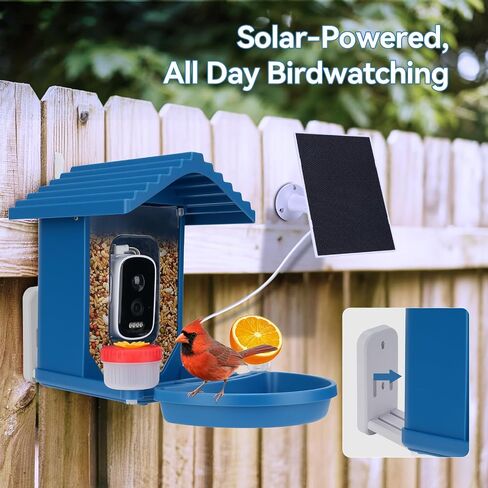 تغذية الطيور مع الكاميرا تعمل بالطاقة الشمسية ، 2.5 كيلو بايت عالي الدقة في عرض Bird House Live ، تحديد أنواع الطيور الذكية للحديقة الخارجية ، حمام الطيور ، هدية مثالية لمحبي الطيور (الأزرق) in Kuwait
