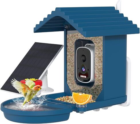 تغذية الطيور مع الكاميرا تعمل بالطاقة الشمسية ، 2.5 كيلو بايت عالي الدقة في عرض Bird House Live ، تحديد أنواع الطيور الذكية للحديقة الخارجية ، حمام الطيور ، هدية مثالية لمحبي الطيور (الأزرق) in Kuwait