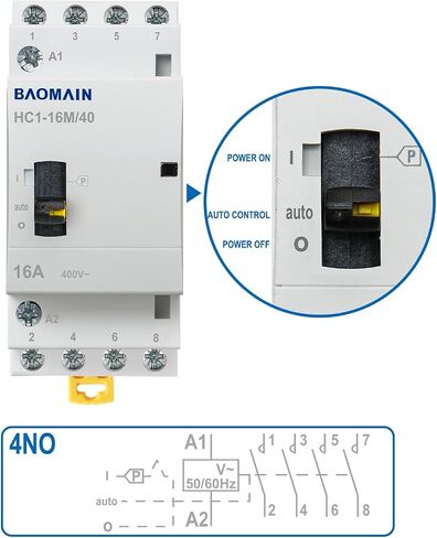 Baomain قواطع تيار متردد منزلية 4 أقطاب HC1-63 (HC1-50/40) 12 فولت 50 أمبير لا يوجد تحكم عالمي مفتوح عادة 35 مم DIN حامل السكك الحديدية in Saudi Arabia