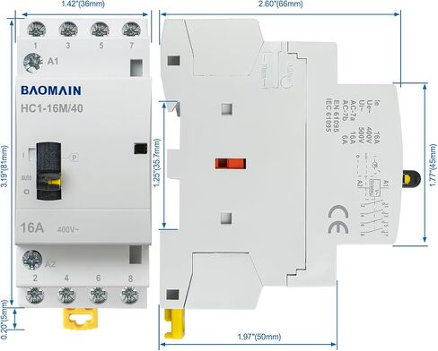 Baomain قواطع تيار متردد منزلية 4 أقطاب HC1-63 (HC1-50/40) 12 فولت 50 أمبير لا يوجد تحكم عالمي مفتوح عادة 35 مم DIN حامل السكك الحديدية in Saudi Arabia