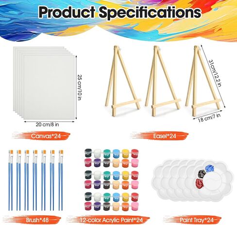 148 Pack Canvas و Eastel مجموعة للحفل 8 × 10 في لوحات قماش للطلاء مع فرش Easels من طلاء صواني الطلاء والدهانات الأكريليك Canvas الطلاء للأطفال البالغين المراهقين الفصول الدراسية. in Kuwait