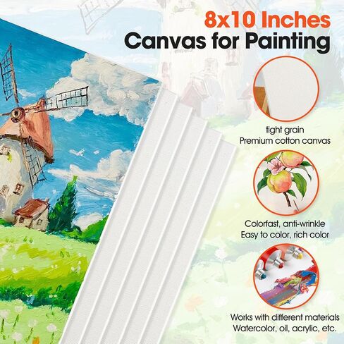 148 Pack Canvas و Eastel مجموعة للحفل 8 × 10 في لوحات قماش للطلاء مع فرش Easels من طلاء صواني الطلاء والدهانات الأكريليك Canvas الطلاء للأطفال البالغين المراهقين الفصول الدراسية. in Kuwait