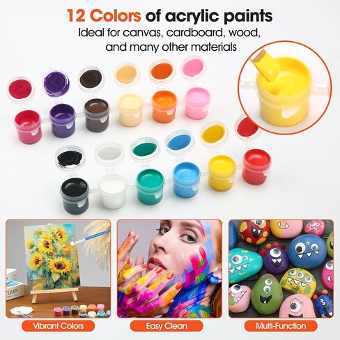148 Pack Canvas و Eastel مجموعة للحفل 8 × 10 في لوحات قماش للطلاء مع فرش Easels من طلاء صواني الطلاء والدهانات الأكريليك Canvas الطلاء للأطفال البالغين المراهقين الفصول الدراسية. in Kuwait
