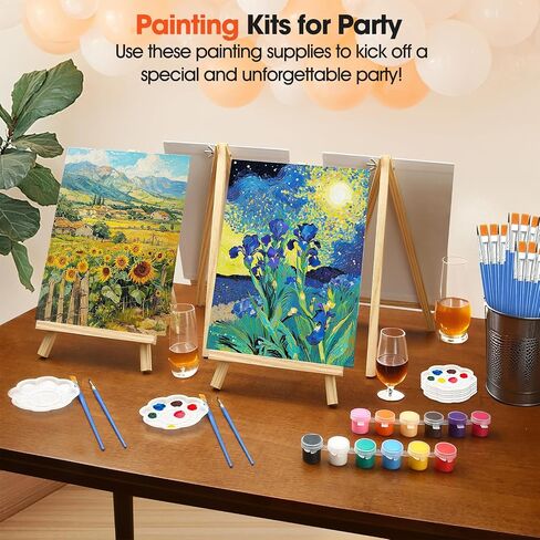 148 Pack Canvas و Eastel مجموعة للحفل 8 × 10 في لوحات قماش للطلاء مع فرش Easels من طلاء صواني الطلاء والدهانات الأكريليك Canvas الطلاء للأطفال البالغين المراهقين الفصول الدراسية. in Kuwait