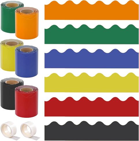 ‌OWLKELA 6 Rolls 196.8Ft Colorful Bulletin Board Borders, Humidity Resistant Bulletin Board Trim with Adhesive, for School, Home, Office and Party Decorations in Kuwait