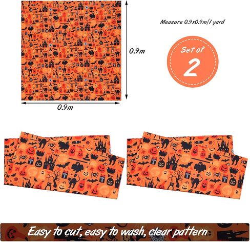 Halloween Fabric 1 Yard Ghost Pumpkin Cats Pattern Halloween Orange Printed Fabric for Sewing Quilting Apparel Crafts Home Decor Supplies (1 Piece) in Saudi Arabia