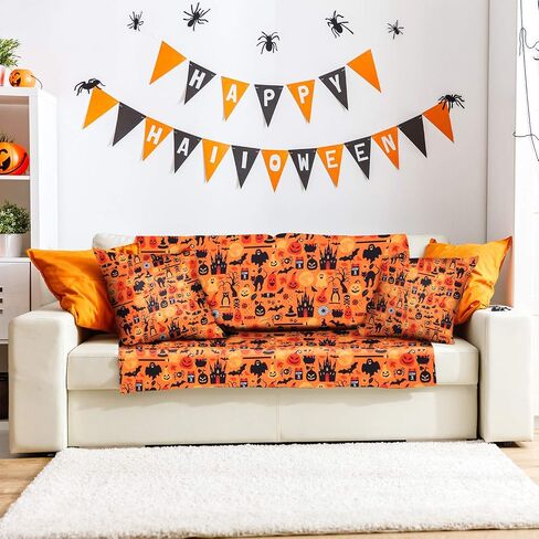Halloween Fabric 1 Yard Ghost Pumpkin Cats Pattern Halloween Orange Printed Fabric for Sewing Quilting Apparel Crafts Home Decor Supplies (1 Piece) in Saudi Arabia