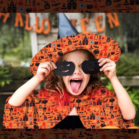 Halloween Fabric 1 Yard Ghost Pumpkin Cats Pattern Halloween Orange Printed Fabric for Sewing Quilting Apparel Crafts Home Decor Supplies (1 Piece) in Saudi Arabia