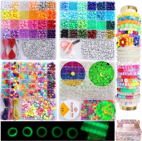 2500 PCS Pony Beads Jewelry Making Kit – 96 Colors, UV Color Changing & Glow Alphabet Beads, Heart Bow Crystal String, Tools, Gift Box for DIY Bracelets, Necklaces in Saudi Arabia