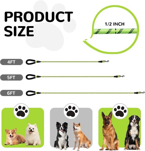 YALAVA Dog Leash 6 FT with Comfortable Black Padded Handle,1/2in Heavy Duty Highly Reflective Rope & 360° Swivel Hook for Walking, Running, Training, Blue in Kuwait