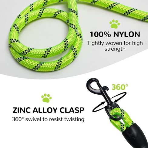 YALAVA Dog Leash 6 FT with Comfortable Black Padded Handle,1/2in Heavy Duty Highly Reflective Rope & 360° Swivel Hook for Walking, Running, Training, Blue in Kuwait