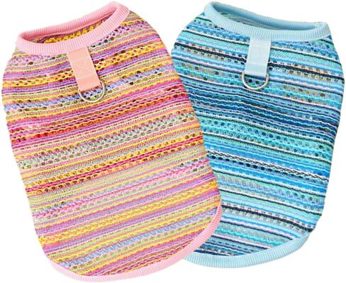 2 Pack Summer Small Dog T-Shirts with Leash Ring Breathable Girl Puppy Clothes Cooling Boy Cats Outfits Sleeveless Dog Tee Shirt Lightweight Pet Vest Shirt (Pink+Bue Hollow Out, Large) in Kuwait