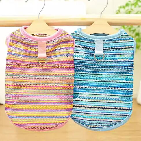 2 Pack Summer Small Dog T-Shirts with Leash Ring Breathable Girl Puppy Clothes Cooling Boy Cats Outfits Sleeveless Dog Tee Shirt Lightweight Pet Vest Shirt (Pink+Bue Hollow Out, Large) in Kuwait
