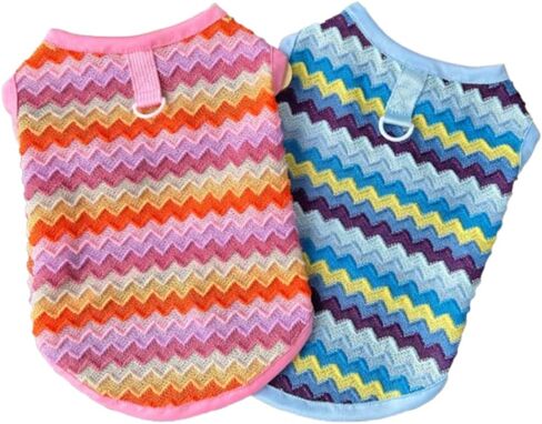 2 Pack Summer Small Dog T-Shirts with Leash Ring Breathable Girl Puppy Clothes Cooling Boy Cats Outfits Sleeveless Dog Tee Shirt Lightweight Pet Vest Shirt (Pink+Bue Hollow Out, Large) in Kuwait