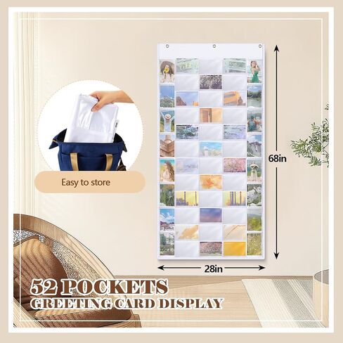 52 Pocket Greeting Card Postcard Display Storage Stand Portable Oxford Fabric Cards Display Stand for Vendors Multi Pictures Organizer Brochure Photos Oxford Fabric Wall Card Hanging Holder in Saudi Arabia