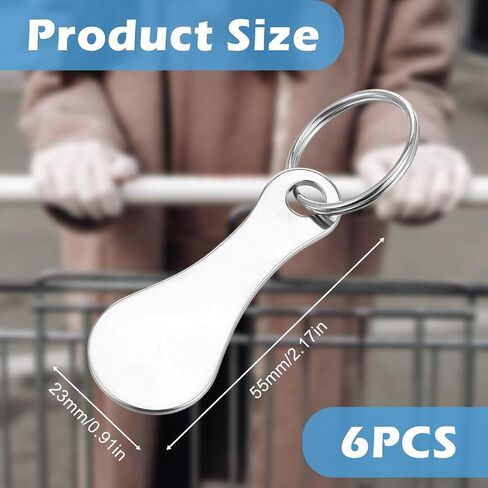 6 PCS Quarter keychain metal staring cart trolley trolley trokens portable disassembly trolley key ring supermarket supermarket keyyrings keyyrings for grocery Shopping Cart و Silver & Black in Kuwait